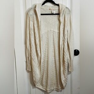 Moth by Anthropologie Boho Cotton Linen Hooded Open Knit Cardigan Sweater Size L